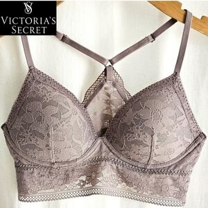 Victoria's Secret Grey Lightly Lined Lace Longline Bralette Medium